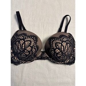 Victoria's Secret Push-Up Bra Women 34D Black Beige Dream Angels Lace Underwire